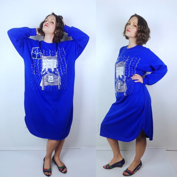 vintage 80s Fuzzy BUNNY pj PAJAMA DRESS os "Do Not Disturb" loungewear novelty - Picture 4 of 10